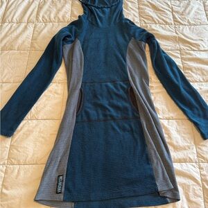 Melanzana Blue and Grey Grid Hooded Dress